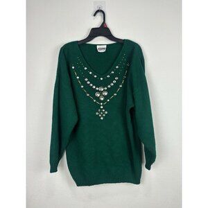 Hosanna Vintage Green Embellished Christmas Sweater One Size